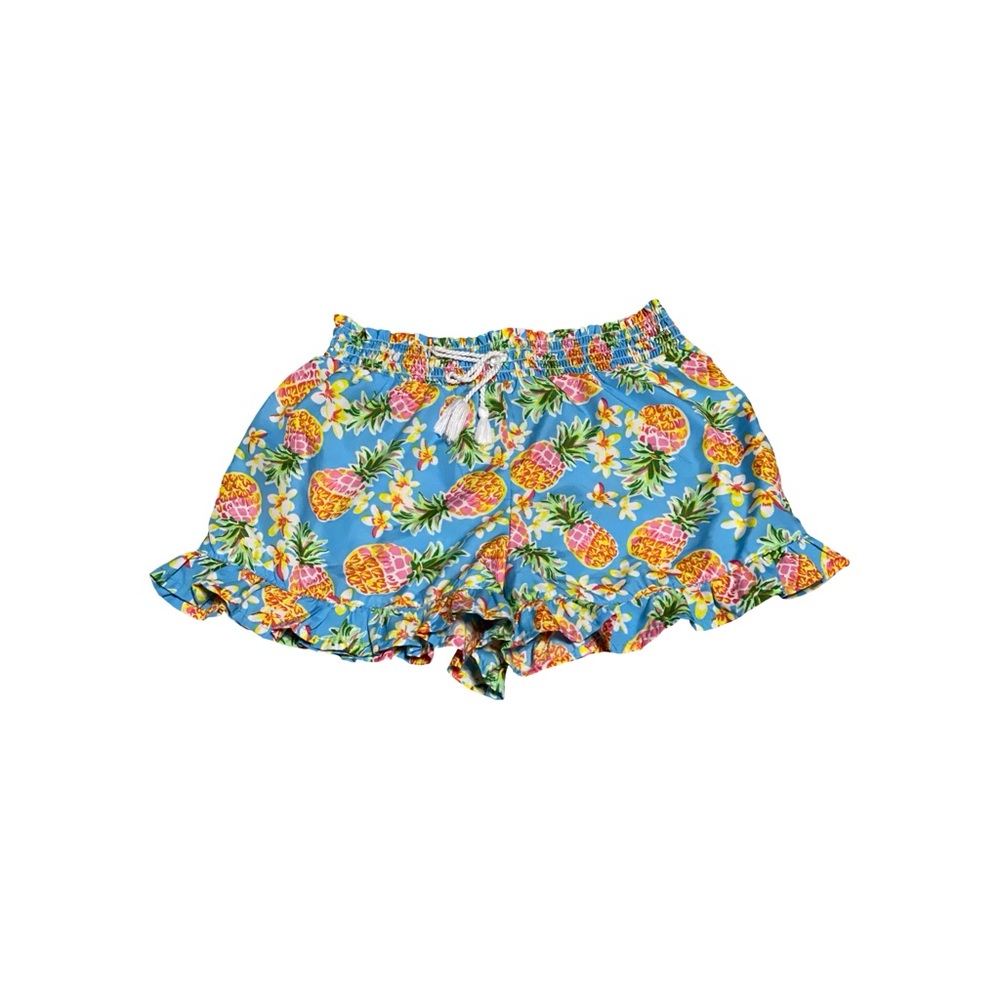Blue and Orange Ruffle Hem Elastic Waist Shorts